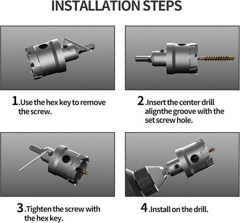 KPKL TCT Hole Saw Kit for Hard Metal，8 Pcs Hole Saw Set,5/8"-1-3/16" Inch Tungsten Carbide Tipped Hole Cutter Set with 2pcs Titanium-Plated Pilot Drill bit for Metal, Steel, Iron, Wood, Plastic in Saudi Arabia