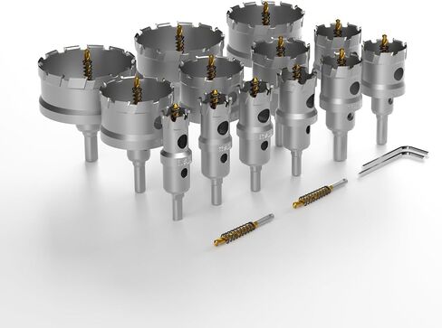 KPKL TCT Hole Saw Kit for Hard Metal，8 Pcs Hole Saw Set,5/8"-1-3/16" Inch Tungsten Carbide Tipped Hole Cutter Set with 2pcs Titanium-Plated Pilot Drill bit for Metal, Steel, Iron, Wood, Plastic in Saudi Arabia