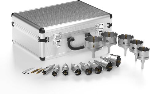 KPKL TCT Hole Saw Kit for Hard Metal，8 Pcs Hole Saw Set,5/8"-1-3/16" Inch Tungsten Carbide Tipped Hole Cutter Set with 2pcs Titanium-Plated Pilot Drill bit for Metal, Steel, Iron, Wood, Plastic in Saudi Arabia