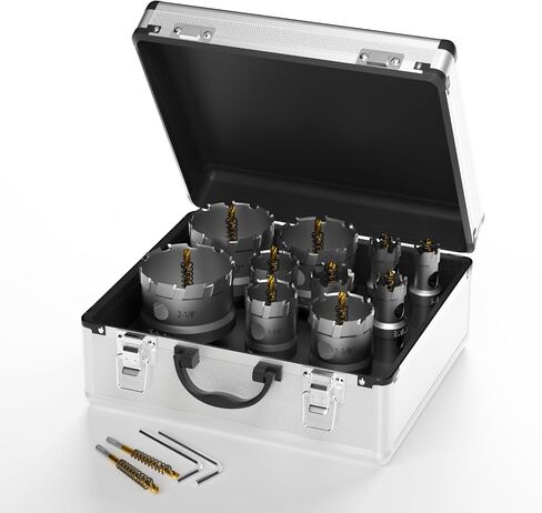 KPKL TCT Hole Saw Kit for Hard Metal，8 Pcs Hole Saw Set,5/8"-1-3/16" Inch Tungsten Carbide Tipped Hole Cutter Set with 2pcs Titanium-Plated Pilot Drill bit for Metal, Steel, Iron, Wood, Plastic in Saudi Arabia