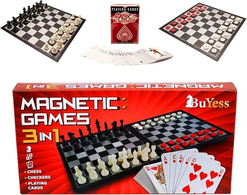 مجموعة الشطرنج والداما المغناطيسية مع أوراق لعب غير مغناطيسية، ألعاب لوحية متعددة للسفر للبالغين in Kuwait