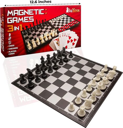 مجموعة الشطرنج والداما المغناطيسية مع أوراق لعب غير مغناطيسية، ألعاب لوحية متعددة للسفر للبالغين in Kuwait