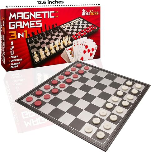 مجموعة الشطرنج والداما المغناطيسية مع أوراق لعب غير مغناطيسية، ألعاب لوحية متعددة للسفر للبالغين in Kuwait