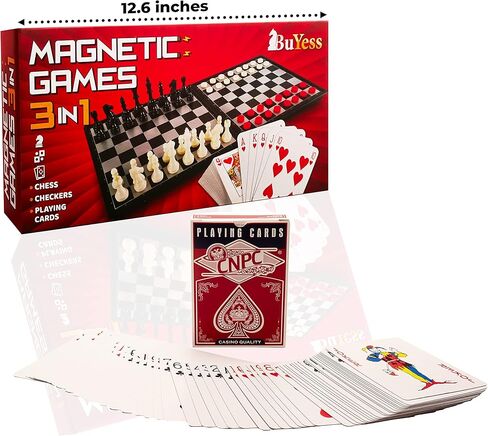 مجموعة الشطرنج والداما المغناطيسية مع أوراق لعب غير مغناطيسية، ألعاب لوحية متعددة للسفر للبالغين in Kuwait