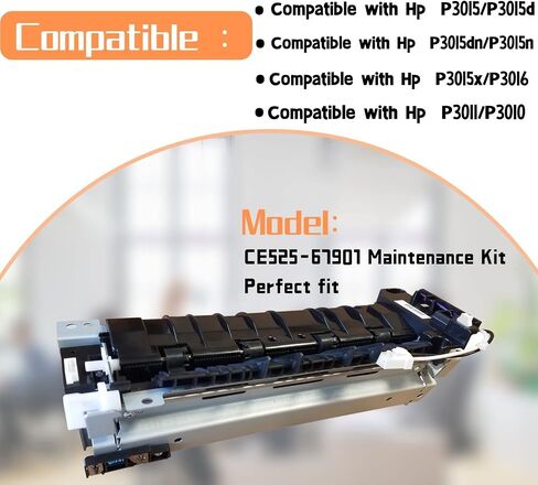 طقم صيانة CE525-67901 متوافق مع طابعات سلسلة Hp Laserjet Enterprise P3015 / P3015d / P3015dn / P3015n / P3015x بما في ذلك وحدة الصهر Rm1-6274 ووحدة الصهر 1/2/3 بكرات 110 فولت in Saudi Arabia