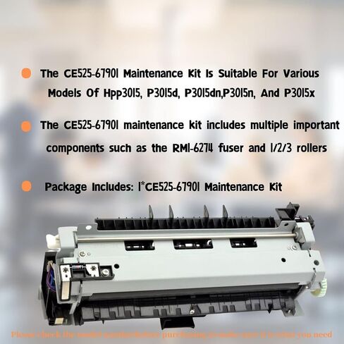 طقم صيانة CE525-67901 متوافق مع طابعات سلسلة Hp Laserjet Enterprise P3015 / P3015d / P3015dn / P3015n / P3015x بما في ذلك وحدة الصهر Rm1-6274 ووحدة الصهر 1/2/3 بكرات 110 فولت in Saudi Arabia