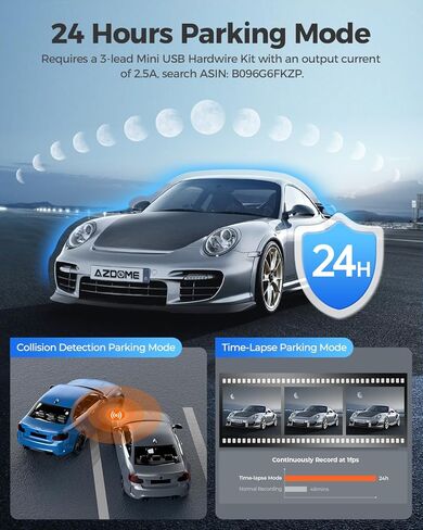 كاميرا داش AZDOME WiFi 1080P FHD للسيارات، كاميرا أمامية بزاوية عريضة 150 درجة، كاميرا سيارة في وضع ركن السيارة 24 ساعة مع تطبيق G-Sensor رؤية ليلية للتسجيل، تدعم 128 جيجابايت كحد أقصى، سهلة التركيب، أسود in Kuwait