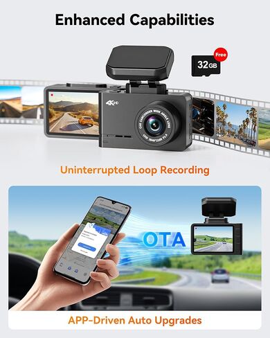 كاميرا WOLFBOX D07 Pro Dash Cam أمامية وخلفية، كاميرا سيارة 4K مع GPS WiFi، بطاقة مجانية 32 جيجابايت، كاميرا داش مزدوجة 2160P UHD للسيارات، Dashcam مع شاشة LCD 2.45 بوصة، رؤية ليلية فائقة، شاشات وقوف السيارات، تسجيل حلقي in Kuwait