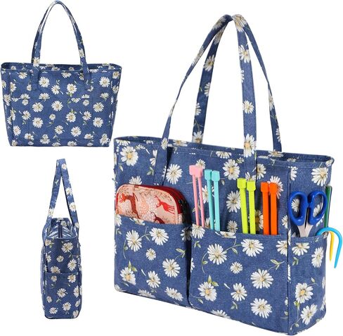 حقيبة تخزين غزل جوزيا، حقيبة حياكة، حقيبة تخزين محمولة للخيوط، مجموعة أدوات تنظيم الكروشيه ذات سعة كبيرة، خطافات وإبر كروشيه، كرات غزل، مشروع وخياطة (ورود مغرية) in Kuwait