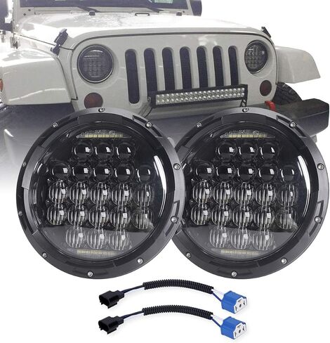 COWONE 7 بوصة مستديرة 5D 130 واط LED مصباح أمامي لجهاز الإسقاط مع DRL متوافق مع جيب رانجلر JK TJ LJ CJ للدراجات النارية in Saudi Arabia