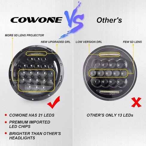 COWONE 7 بوصة مستديرة 5D 130 واط LED مصباح أمامي لجهاز الإسقاط مع DRL متوافق مع جيب رانجلر JK TJ LJ CJ للدراجات النارية in Saudi Arabia