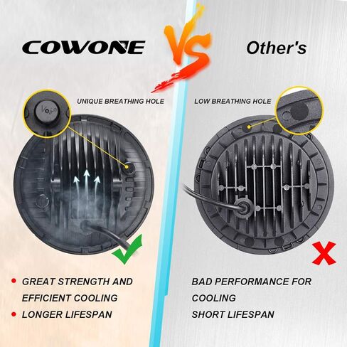 COWONE 7 بوصة مستديرة 5D 130 واط LED مصباح أمامي لجهاز الإسقاط مع DRL متوافق مع جيب رانجلر JK TJ LJ CJ للدراجات النارية in Saudi Arabia