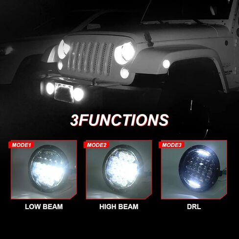 COWONE 7 بوصة مستديرة 5D 130 واط LED مصباح أمامي لجهاز الإسقاط مع DRL متوافق مع جيب رانجلر JK TJ LJ CJ للدراجات النارية in Saudi Arabia