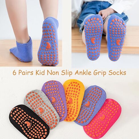 6 أزواج من الجوارب غير القابلة للانزلاق للأطفال، جوارب مضادة للانزلاق للكاحل، جوارب للأطفال للأولاد والبنات (صغير) in Kuwait