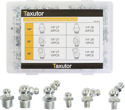 Taxutor Metric Hydraulic Grease Fittings SAE and MM Standard 240-Piece Kit – Straight, 90 Degree, 45 Degree Angled Grease Zerks Fitting Assortment Set in Saudi Arabia