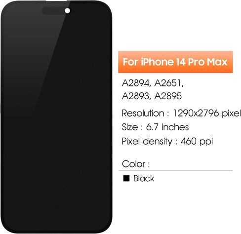 Original Screen for iPhone 14 Pro Max Screen Replacement for iPhone A2894 LCD Screen A2651,A2893,A2895 3D Touch Display Digitizer Assembly Repair Parts（Black No Frame） in Saudi Arabia