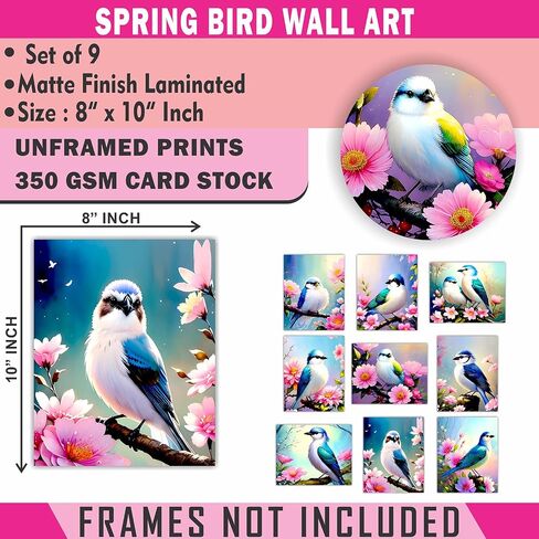 Spring Bird Wall Art Farmhouse Decor Botanical Nature Painting Collage Aesthetic Prints Pictures Artwork for Living Room Bedroom Home Office - 8x10 UNFRAMED Photos in Saudi Arabia