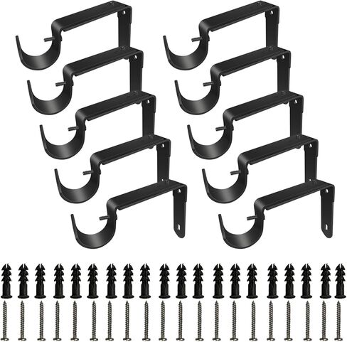 Kowibcl Adjustable Curtain Rod Brackets,Fits up to 1 inch, 1-1/8 inch and 1-1/4 inch Rods,Extendable Heavy Duty Curtain Rod Holder for Wall, Set of 3, Black in Kuwait