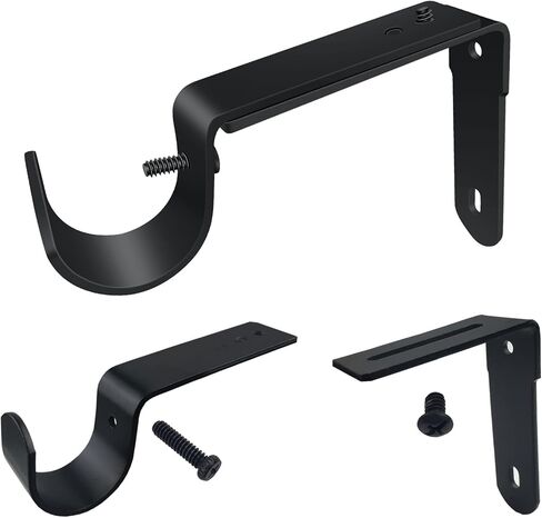 Kowibcl Adjustable Curtain Rod Brackets,Fits up to 1 inch, 1-1/8 inch and 1-1/4 inch Rods,Extendable Heavy Duty Curtain Rod Holder for Wall, Set of 3, Black in Kuwait
