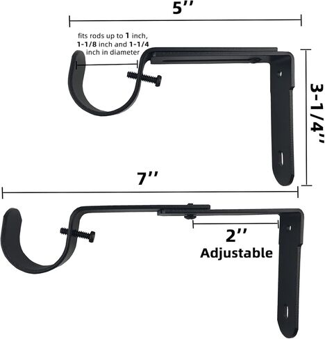 Kowibcl Adjustable Curtain Rod Brackets,Fits up to 1 inch, 1-1/8 inch and 1-1/4 inch Rods,Extendable Heavy Duty Curtain Rod Holder for Wall, Set of 3, Black in Kuwait