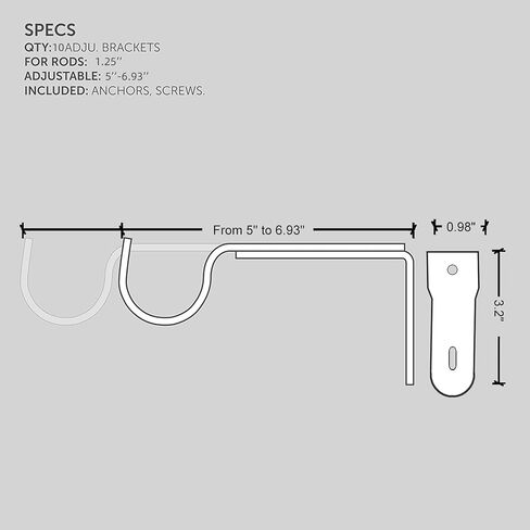 Kowibcl Adjustable Curtain Rod Brackets,Fits up to 1 inch, 1-1/8 inch and 1-1/4 inch Rods,Extendable Heavy Duty Curtain Rod Holder for Wall, Set of 3, Black in Kuwait