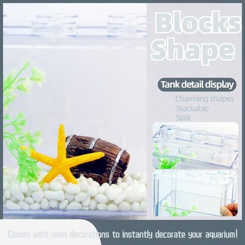 Small Betta Fish Tank, Stackable Mini Fish Tank Tiny Aquarium Tank Kit with Aquarium Gravel & Resin Decorations, 0.6 Gallon Cube Desktop Fishbowl for Snails, Crabs, Starfish (Pink) in Saudi Arabia