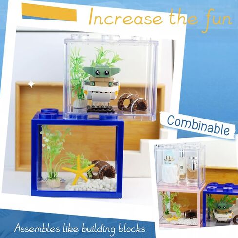 Small Betta Fish Tank, Stackable Mini Fish Tank Tiny Aquarium Tank Kit with Aquarium Gravel & Resin Decorations, 0.6 Gallon Cube Desktop Fishbowl for Snails, Crabs, Starfish (Pink) in Saudi Arabia