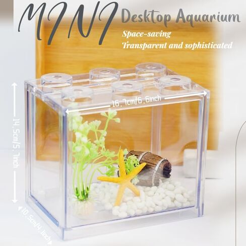 Small Betta Fish Tank, Stackable Mini Fish Tank Tiny Aquarium Tank Kit with Aquarium Gravel & Resin Decorations, 0.6 Gallon Cube Desktop Fishbowl for Snails, Crabs, Starfish (Pink) in Saudi Arabia