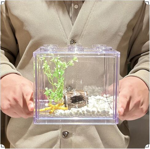 Small Betta Fish Tank, Stackable Mini Fish Tank Tiny Aquarium Tank Kit with Aquarium Gravel & Resin Decorations, 0.6 Gallon Cube Desktop Fishbowl for Snails, Crabs, Starfish (Pink) in Saudi Arabia
