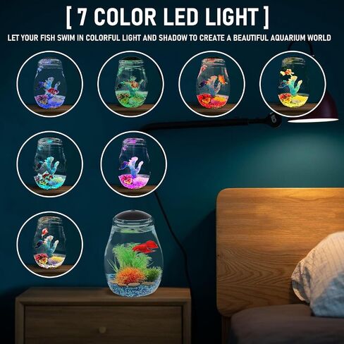 SW PRODUCTS 2-Gallon Fish Tank, Pear-Shape Aquarium Starter Kits with LED Lighting and USB Cord, Ultra Clear Impact-Resistant Plastic Fish Bowl for Betta/Nano/Goldfish in Saudi Arabia
