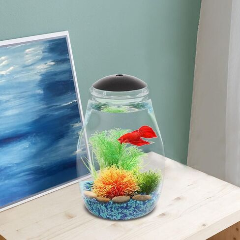 SW PRODUCTS 2-Gallon Fish Tank, Pear-Shape Aquarium Starter Kits with LED Lighting and USB Cord, Ultra Clear Impact-Resistant Plastic Fish Bowl for Betta/Nano/Goldfish in Saudi Arabia