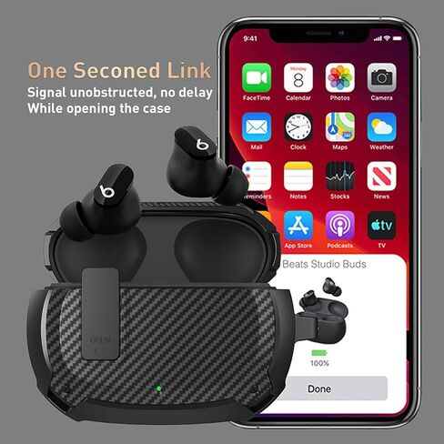 Beats Studio Buds/Studio Buds Plus Case 2021/2023, [Secure Lock] OTOPO Cool Beats Studio Buds+ Protective Case Cover Men Women with Keychain for New Beats Studio Ear Buds + Case - Black in Kuwait