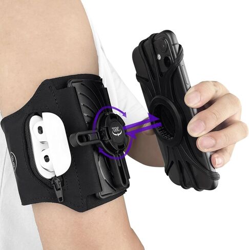 سوار ذراع JEMACHE للجري لهاتف iPhone 14 Pro Max، 13 12 11 XR SE، 6S 7 8 Plus، Samsung Galaxy S23 S22 S21 Ultra، Plus، حزام ذراع للهاتف الخلوي مع حامل Airpods (أسود) in Kuwait