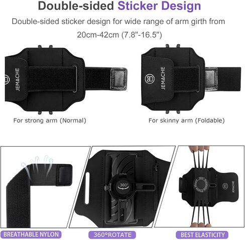 سوار ذراع JEMACHE للجري لهاتف iPhone 14 Pro Max، 13 12 11 XR SE، 6S 7 8 Plus، Samsung Galaxy S23 S22 S21 Ultra، Plus، حزام ذراع للهاتف الخلوي مع حامل Airpods (أسود) in Kuwait