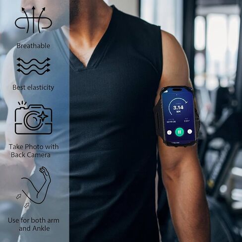 سوار ذراع JEMACHE للجري لهاتف iPhone 14 Pro Max، 13 12 11 XR SE، 6S 7 8 Plus، Samsung Galaxy S23 S22 S21 Ultra، Plus، حزام ذراع للهاتف الخلوي مع حامل Airpods (أسود) in Kuwait