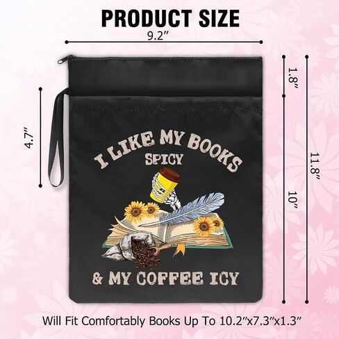QYUVK I Like My Books Spicy and My Coffee غلاف كتاب من القماش الأسود القابل للغسل، هدايا حامية لغطاء الكتاب المضحك لمحبي القهوة، هدية كتابية، هدية نادي الكتاب، هدية أمين مكتبة دودة الكتب in Saudi Arabia