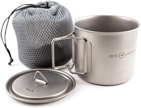 Core Element Titanium Lightweight Camping Bushcraft Mug Pot with Lid & Handle Dual Purpose - Open Fire Direct Flame Safe, Easy Clean (750 ML) in Saudi Arabia