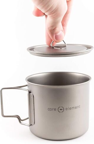 Core Element Titanium Lightweight Camping Bushcraft Mug Pot with Lid & Handle Dual Purpose - Open Fire Direct Flame Safe, Easy Clean (750 ML) in Saudi Arabia