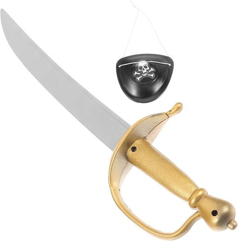 DOITOOL Pirate Costume Accessories Pirate Swords and Eyepatch Set Plastic Swords Props Knight Pirate Halloween Pirate Role Play Costume Props in Saudi Arabia