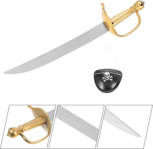DOITOOL Pirate Costume Accessories Pirate Swords and Eyepatch Set Plastic Swords Props Knight Pirate Halloween Pirate Role Play Costume Props in Saudi Arabia