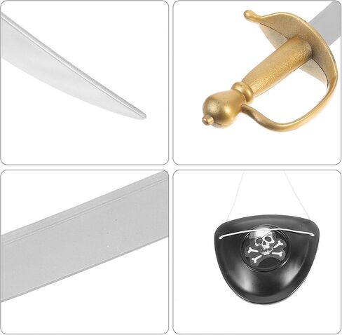 DOITOOL Pirate Costume Accessories Pirate Swords and Eyepatch Set Plastic Swords Props Knight Pirate Halloween Pirate Role Play Costume Props in Saudi Arabia