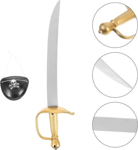 DOITOOL Pirate Costume Accessories Pirate Swords and Eyepatch Set Plastic Swords Props Knight Pirate Halloween Pirate Role Play Costume Props in Saudi Arabia
