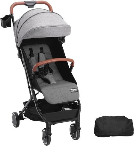 VEVOR Standard Baby Infant Stroller, Toddler Stroller with 95°-150° Adjustable Backrest & & 0/90°Adjustable Footrest & One-Click Folding, Newborn Stroller with Cup Holder and Carry Bag, Dark Grey in Saudi Arabia