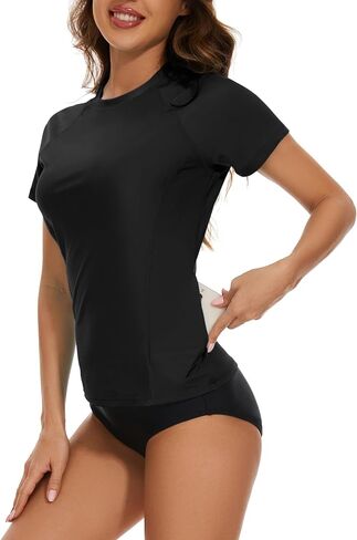 Bonneuitbebe Women's Swim Shirt UPF 50+ Short Sleeve Rash Guard UV Sun Protection Swimsuit Swim Top with Zipper Pocket in Saudi Arabia
