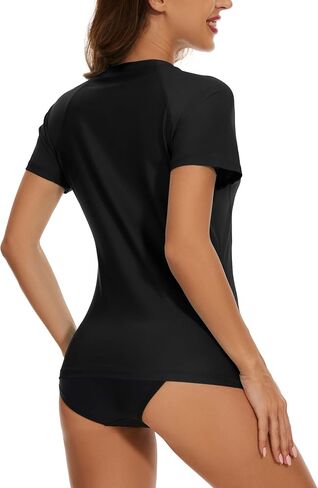 Bonneuitbebe Women's Swim Shirt UPF 50+ Short Sleeve Rash Guard UV Sun Protection Swimsuit Swim Top with Zipper Pocket in Saudi Arabia