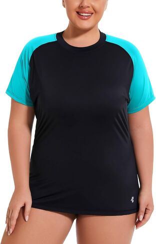 Womens Plus Size Swim Top UPF 50+ Rash Guard Sun Shirt UV Protection SPF Cool Short Sleeve Workout 1X-5X in Saudi Arabia