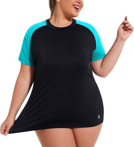 Womens Plus Size Swim Top UPF 50+ Rash Guard Sun Shirt UV Protection SPF Cool Short Sleeve Workout 1X-5X in Saudi Arabia