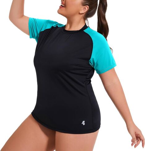 Womens Plus Size Swim Top UPF 50+ Rash Guard Sun Shirt UV Protection SPF Cool Short Sleeve Workout 1X-5X in Saudi Arabia