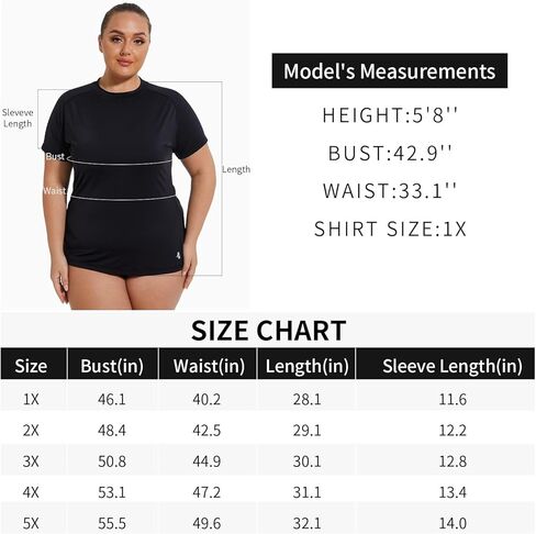 Womens Plus Size Swim Top UPF 50+ Rash Guard Sun Shirt UV Protection SPF Cool Short Sleeve Workout 1X-5X in Kuwait