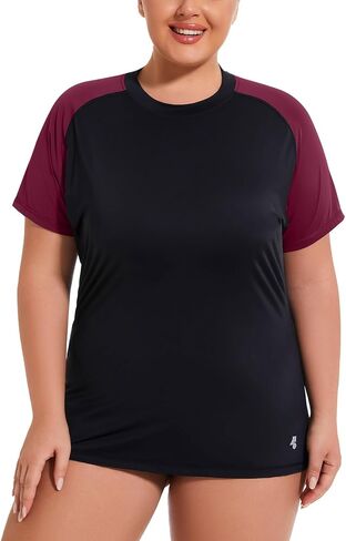 Womens Plus Size Swim Top UPF 50+ Rash Guard Sun Shirt UV Protection SPF Cool Short Sleeve Workout 1X-5X in Saudi Arabia
